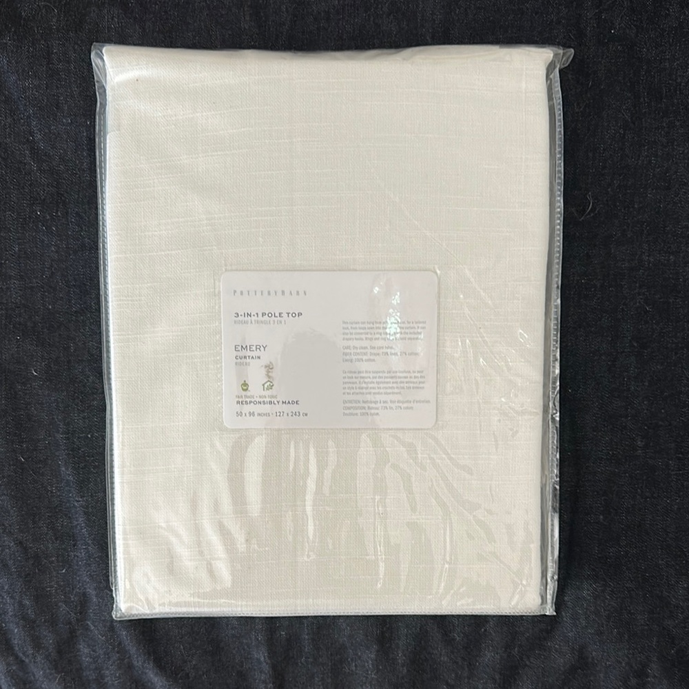 Pottery Barn Emery White Pole Top Curtain - 1 panel